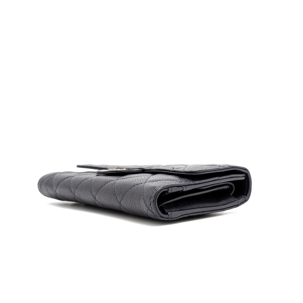 Chanel Classic Quilted Flap Long Wallet Caviar Dark Blue
