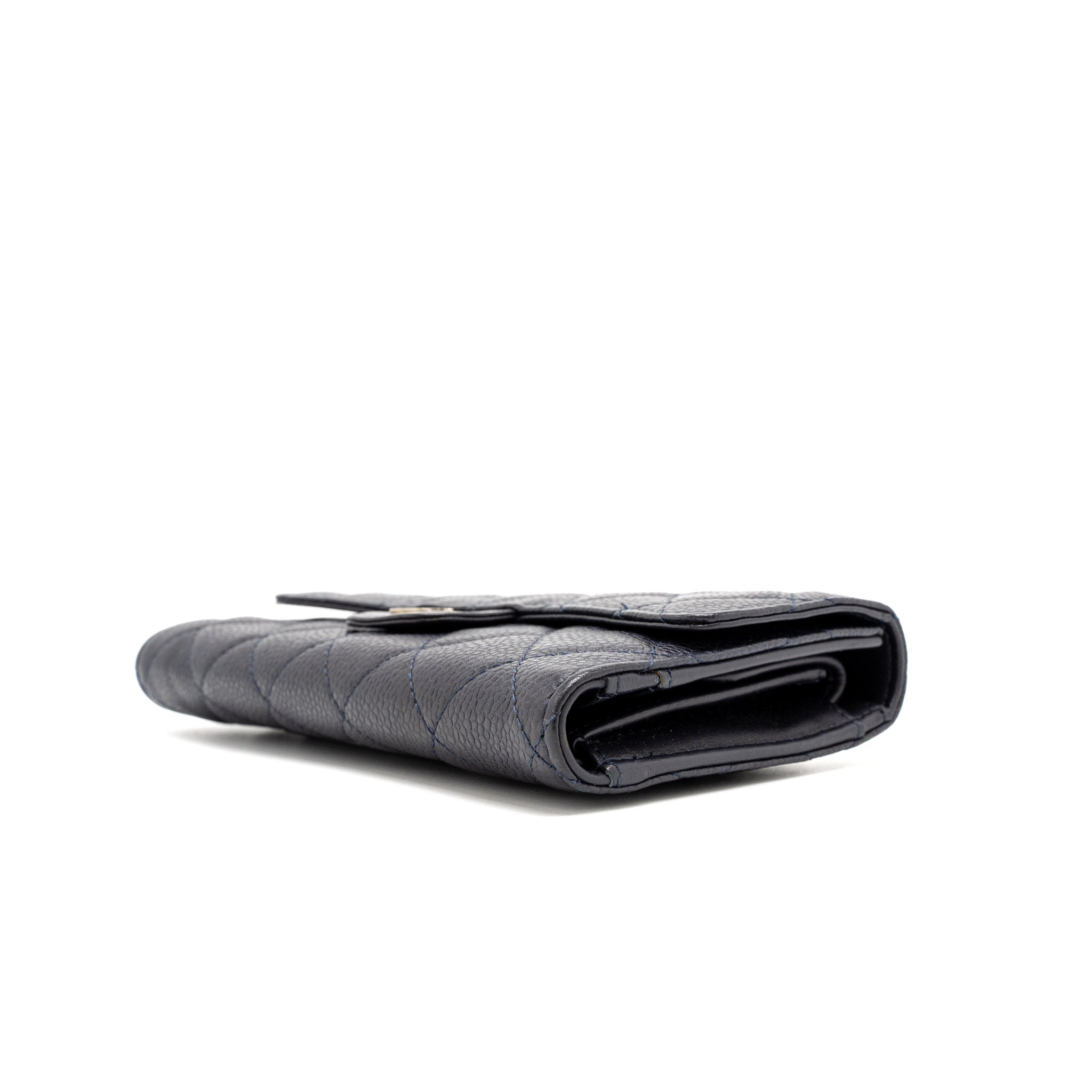 Chanel Classic Quilted Flap Long Wallet Caviar Dark Blue