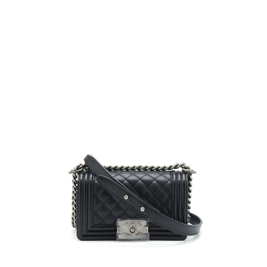 Chanel Small Boy Bag Caviar Black Ruthenium Sliver Hardware