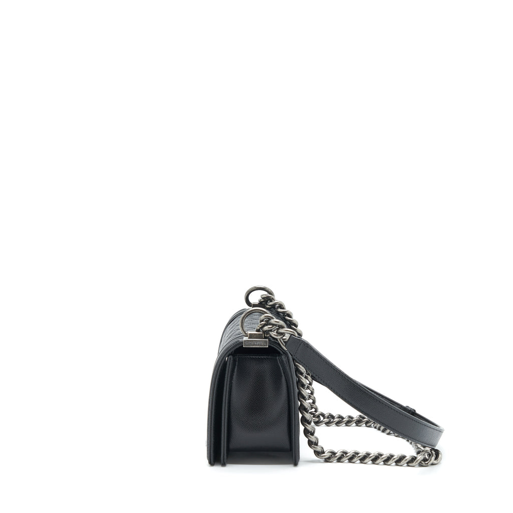 Chanel Small Boy Bag Caviar Black Ruthenium Sliver Hardware