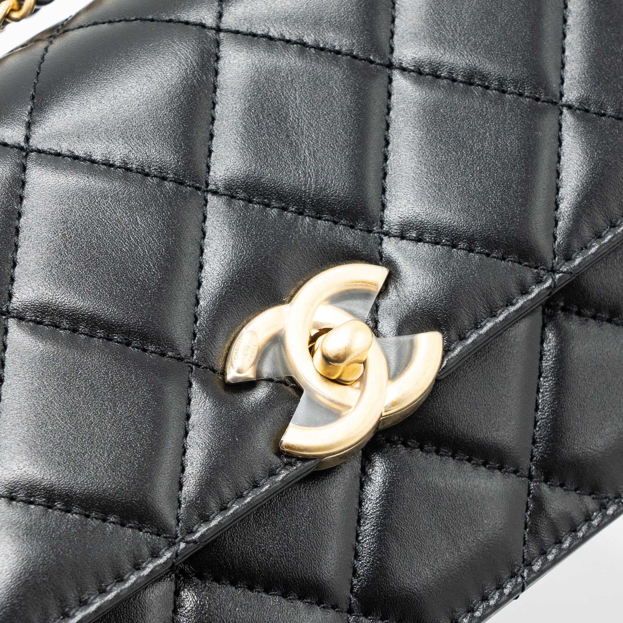 Chanel 24c Gold Crush Mini Flap Bag Calfskin Black  (Microchip)