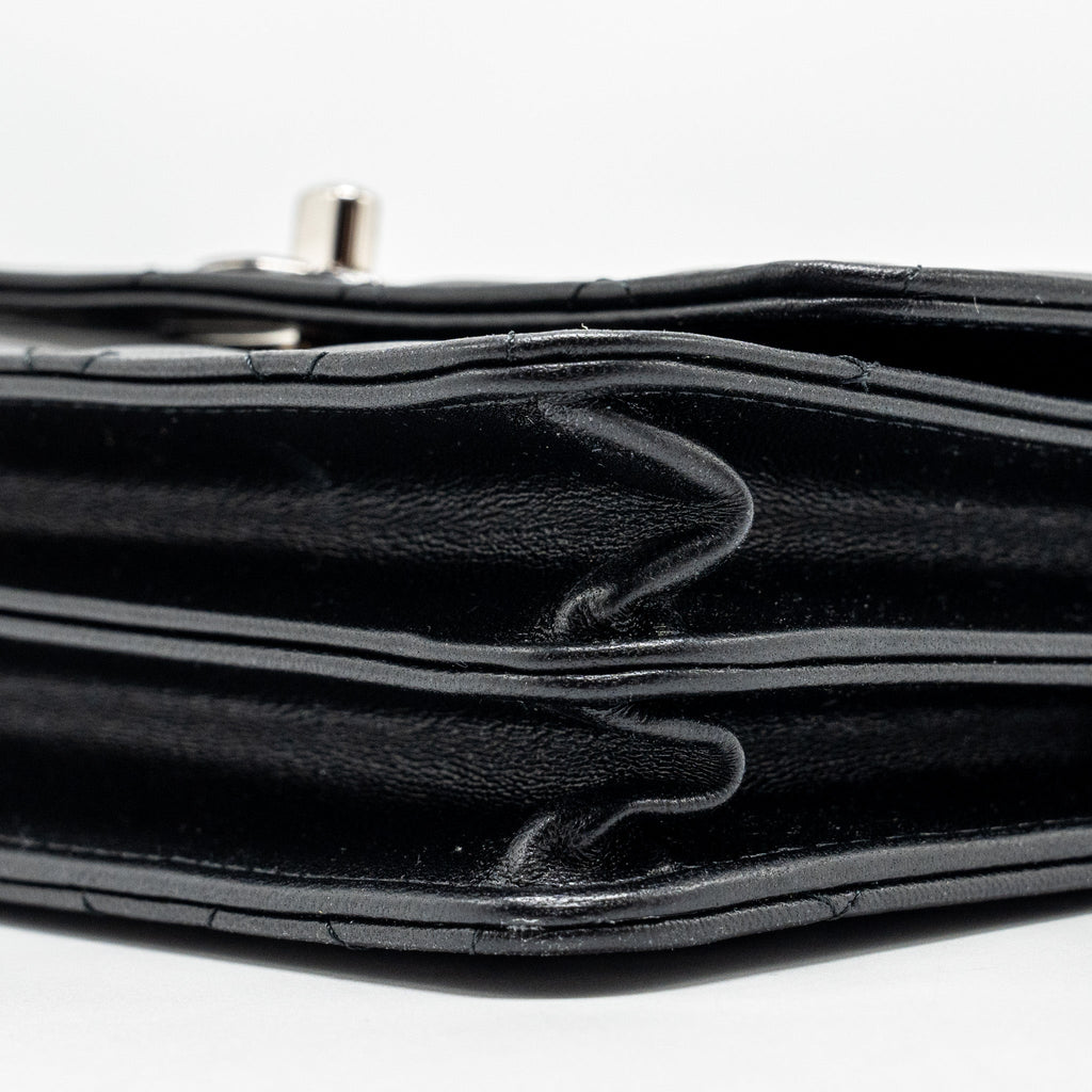 Chanel Top Handle Mini Wallet On Chain Flap Bag Lambskin Black  (Microchip)