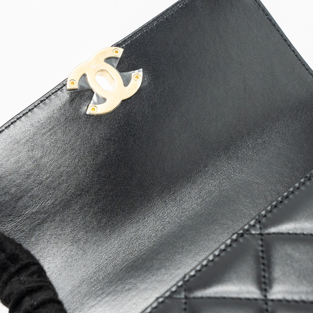 Chanel 24c Gold Crush Mini Flap Bag Calfskin Black  (Microchip)