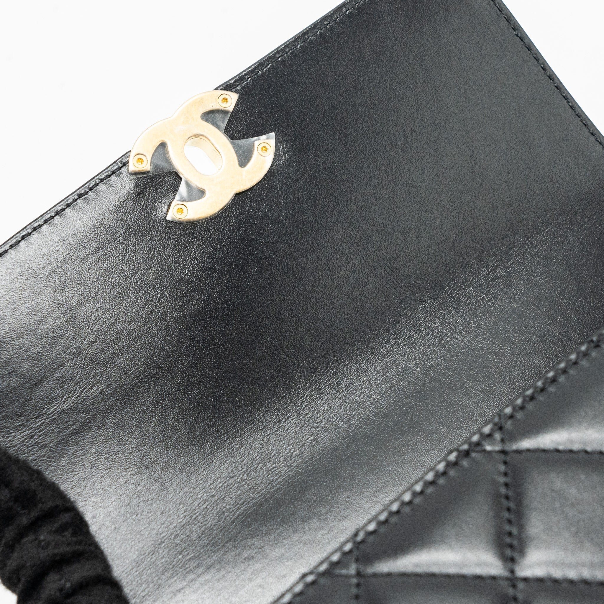 Chanel 24c Gold Crush Mini Flap Bag Calfskin Black  (Microchip)