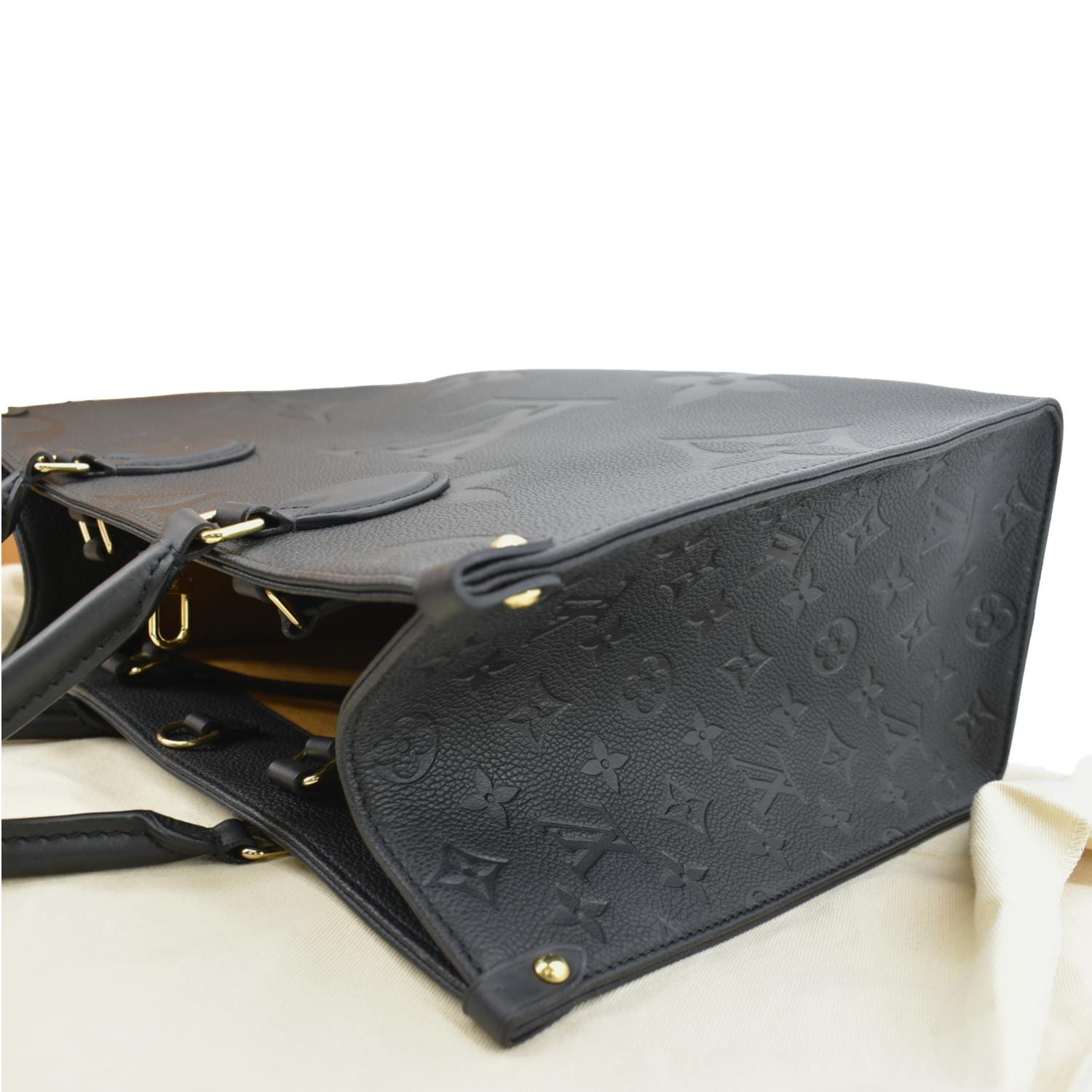 LOUIS VUITTON Onthego MM Giant Monogram Empreinte Leather Tote Shoulder Bag Black