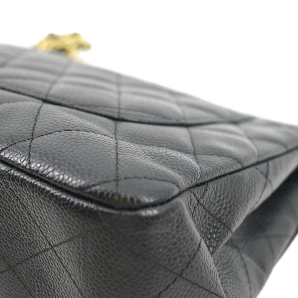 CHANEL Classic Jumbo Single Flap Quilted Caviar Leather Shoulder Bag Black