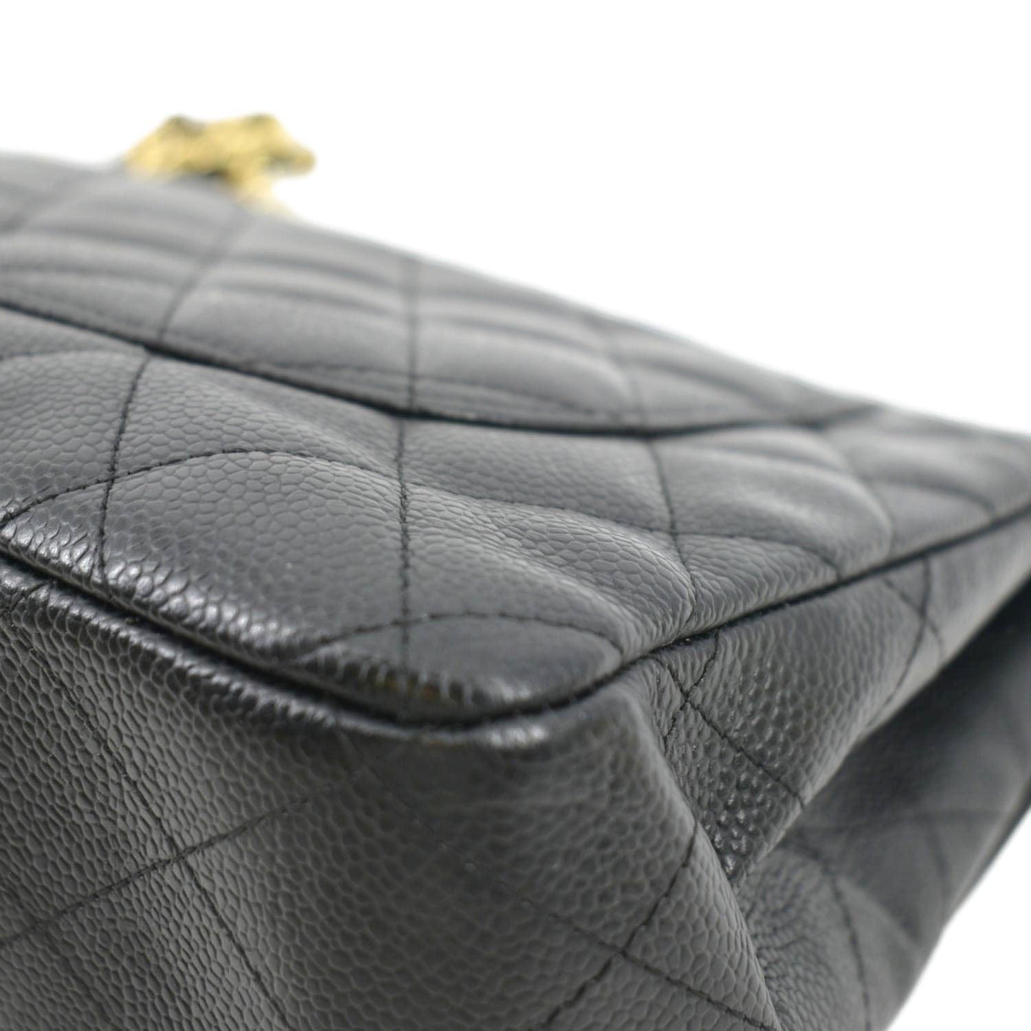 CHANEL Classic Jumbo Single Flap Quilted Caviar Leather Shoulder Bag Black