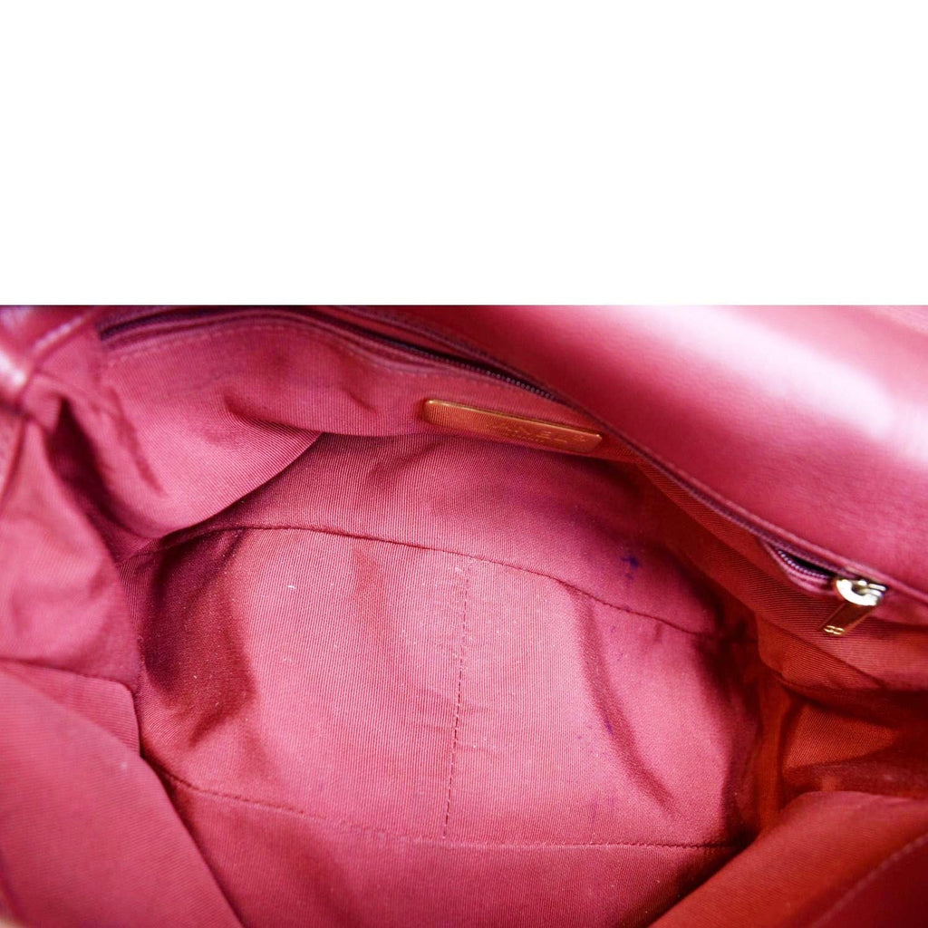 CHANEL 19 Quilted Lambskin Leather Flap Shoulder Bag Red