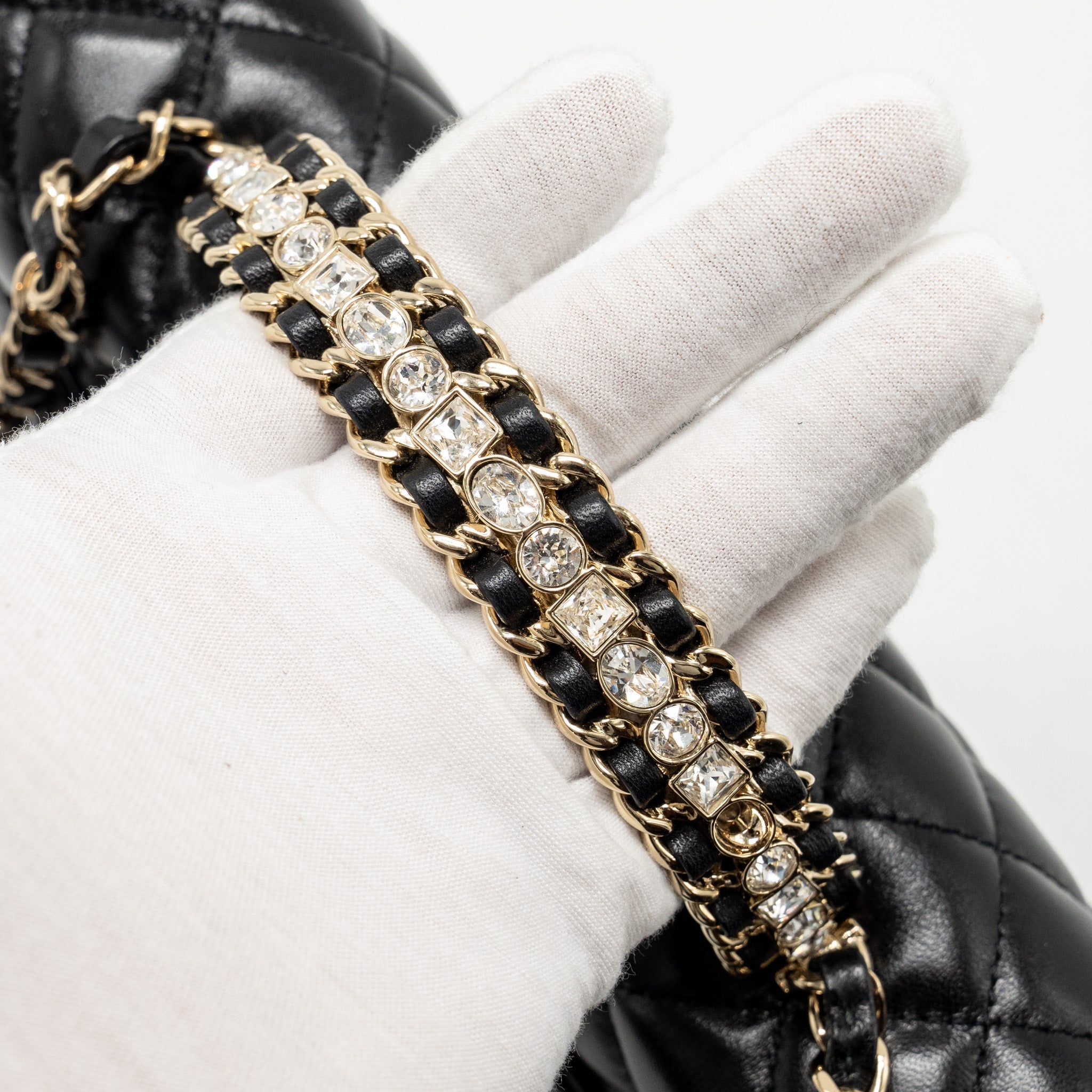 Chanel 23a Crystal Top Handle Flap Bag Shiny Lambskin Black L(microchip)
