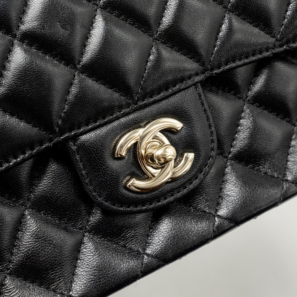 Chanel 23a Crystal Top Handle Flap Bag Shiny Lambskin Black L(microchip)