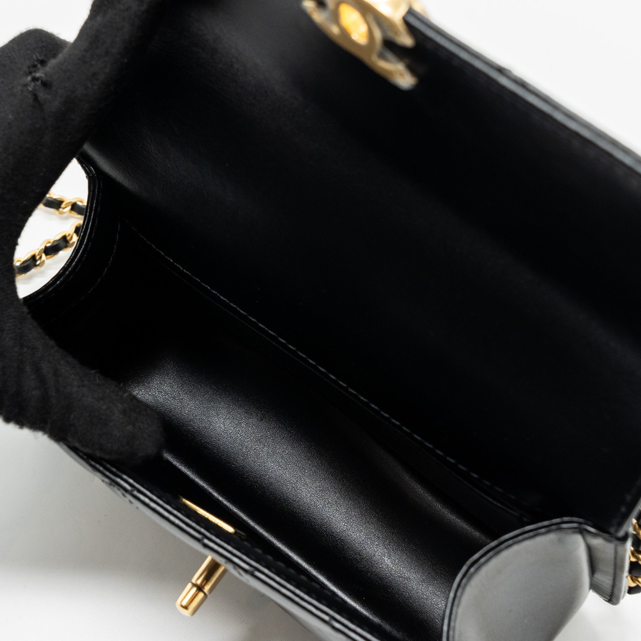 Chanel 24c Gold Crush Mini Flap Bag Calfskin Black  (Microchip)