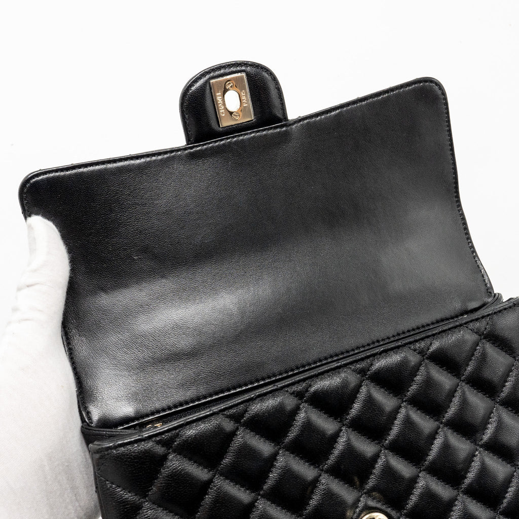 Chanel 23a Crystal Top Handle Flap Bag Shiny Lambskin Black L(microchip)
