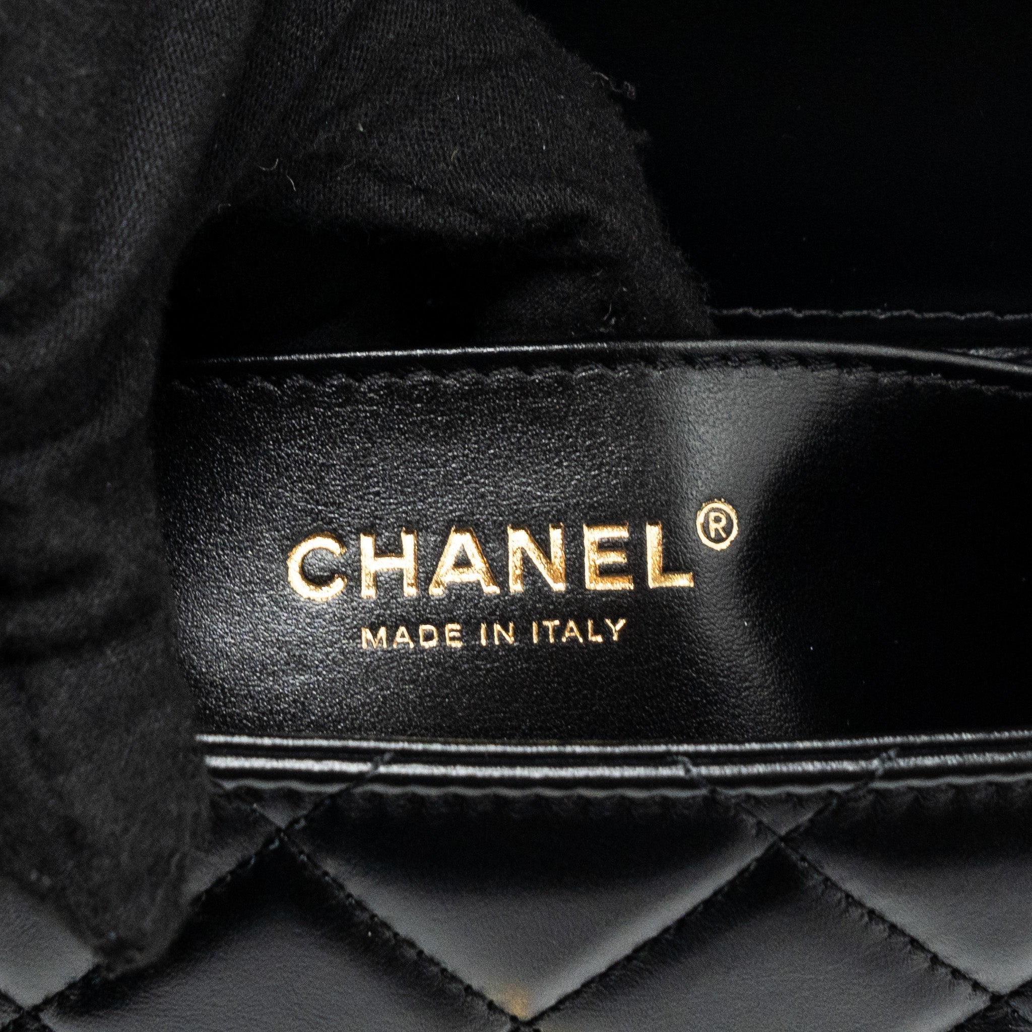 Chanel 24c Gold Crush Mini Flap Bag Calfskin Black  (Microchip)