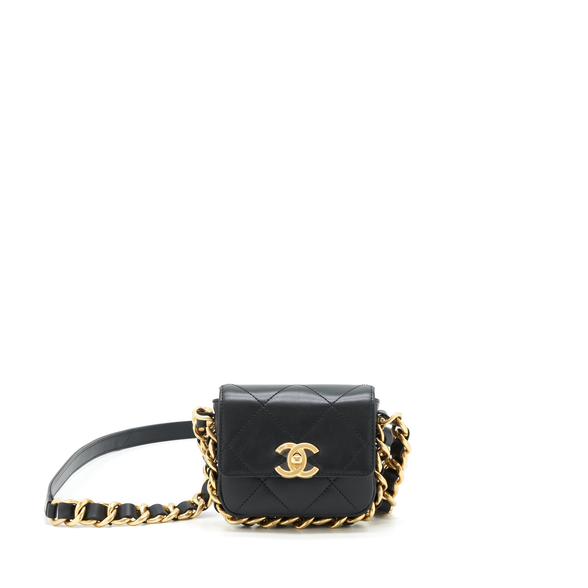 Chanel Mini Flap Giant Chain Crossbody Bag Lambskin Black Brushed