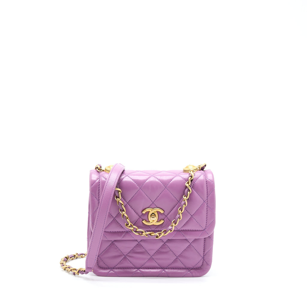 Chanel Square Flap Bag Lambskin Light Purple Brushed