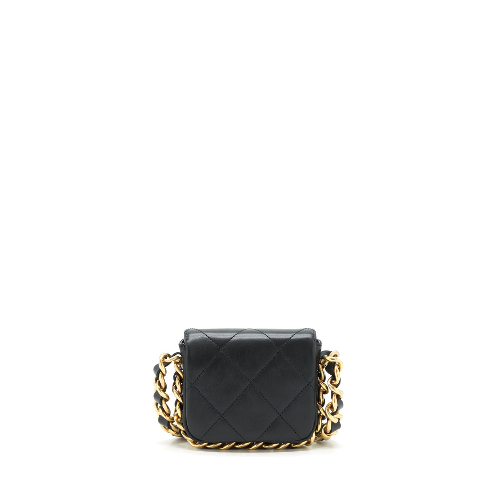 Chanel Mini Flap Giant Chain Crossbody Bag Lambskin Black Brushed