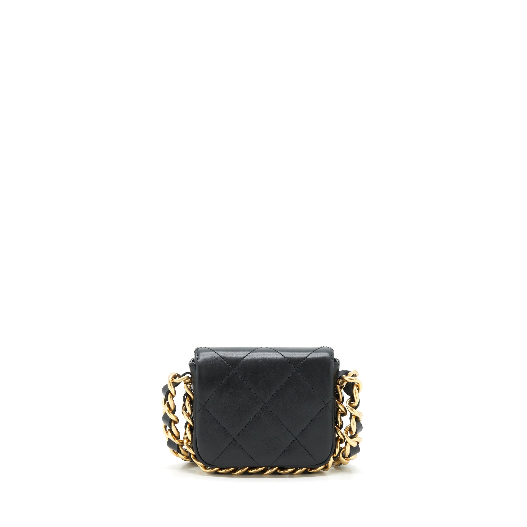 Chanel Mini Flap Giant Chain Crossbody Bag Lambskin Black Brushed