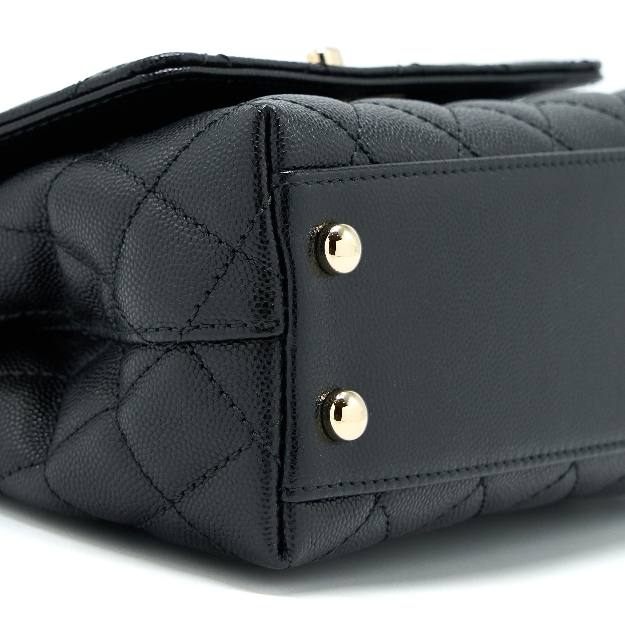 Chanel Mini Coco Handle Bag With Dark Red Handle Caviar Black L(Microchip)