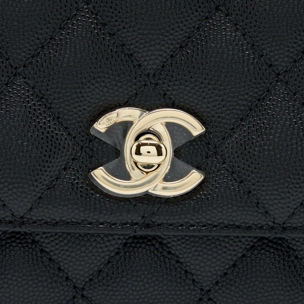Chanel Mini Coco Handle Bag With Dark Red Handle Caviar Black L(Microchip)