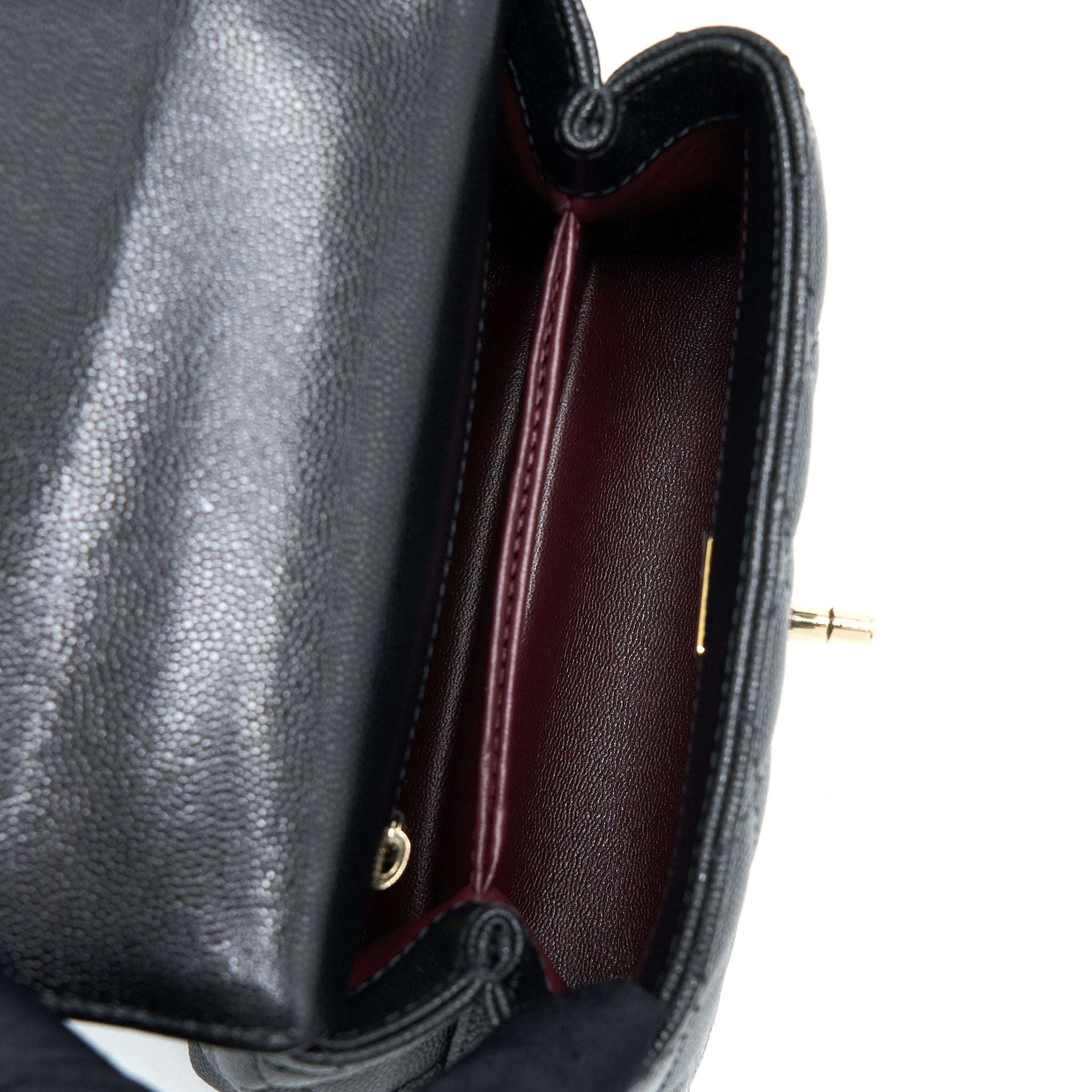 Chanel Mini Coco Handle Bag With Dark Red Handle Caviar Black L(Microchip)