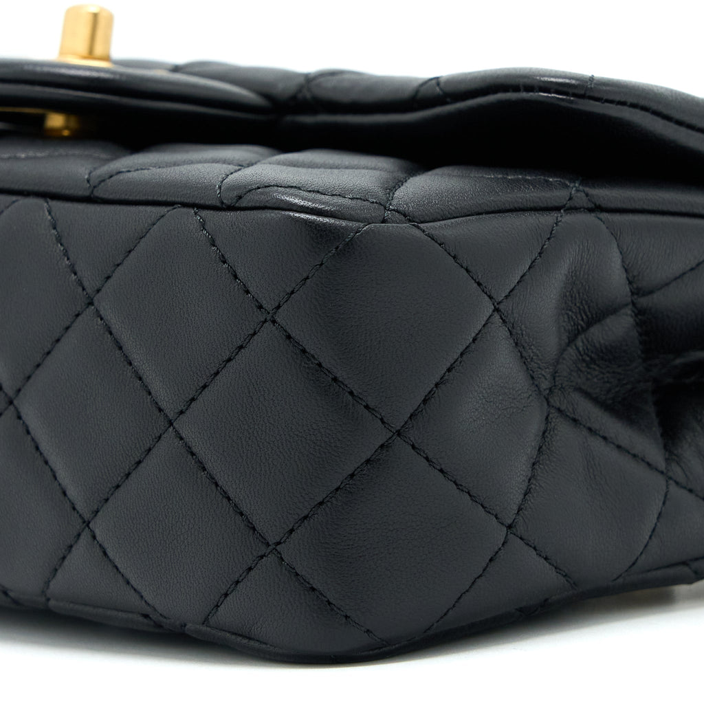 Chanel Pearl Crush Mini Rectangular Flap Bag Lambskin Black  (Microchip)