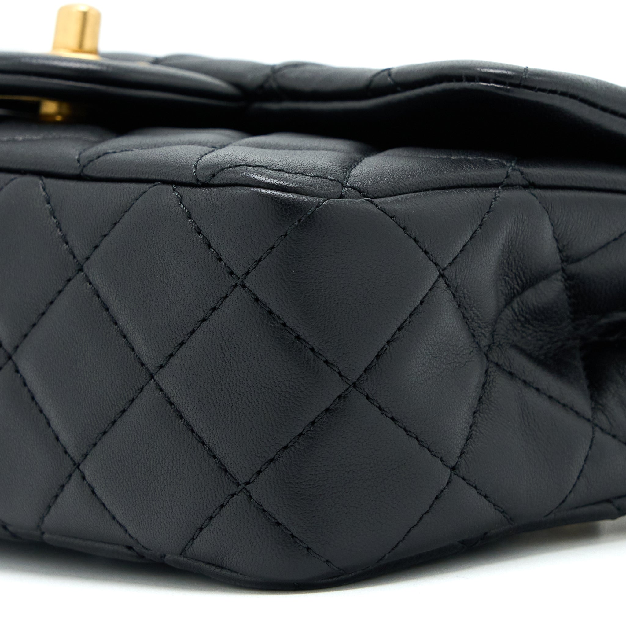 Chanel Pearl Crush Mini Rectangular Flap Bag Lambskin Black  (Microchip)