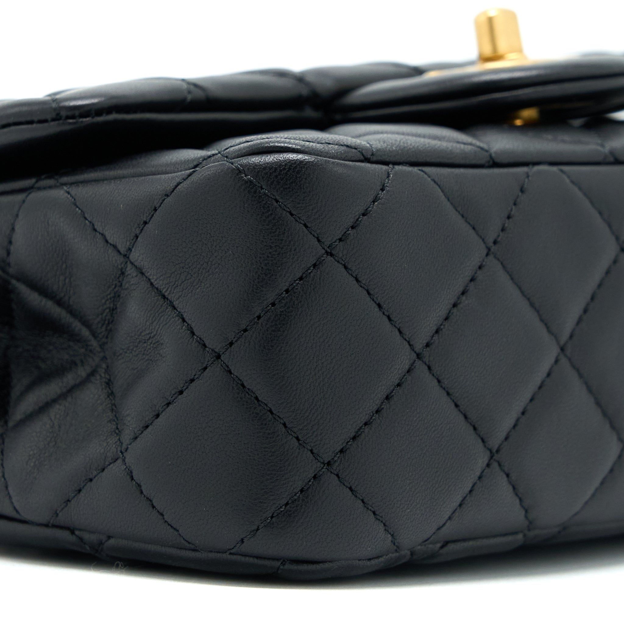 Chanel Pearl Crush Mini Rectangular Flap Bag Lambskin Black  (Microchip)