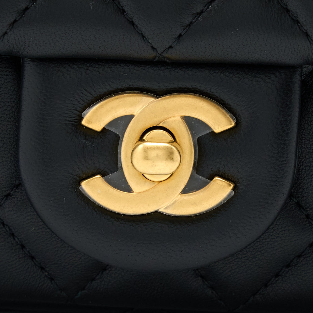 Chanel Pearl Crush Mini Rectangular Flap Bag Lambskin Black  (Microchip)