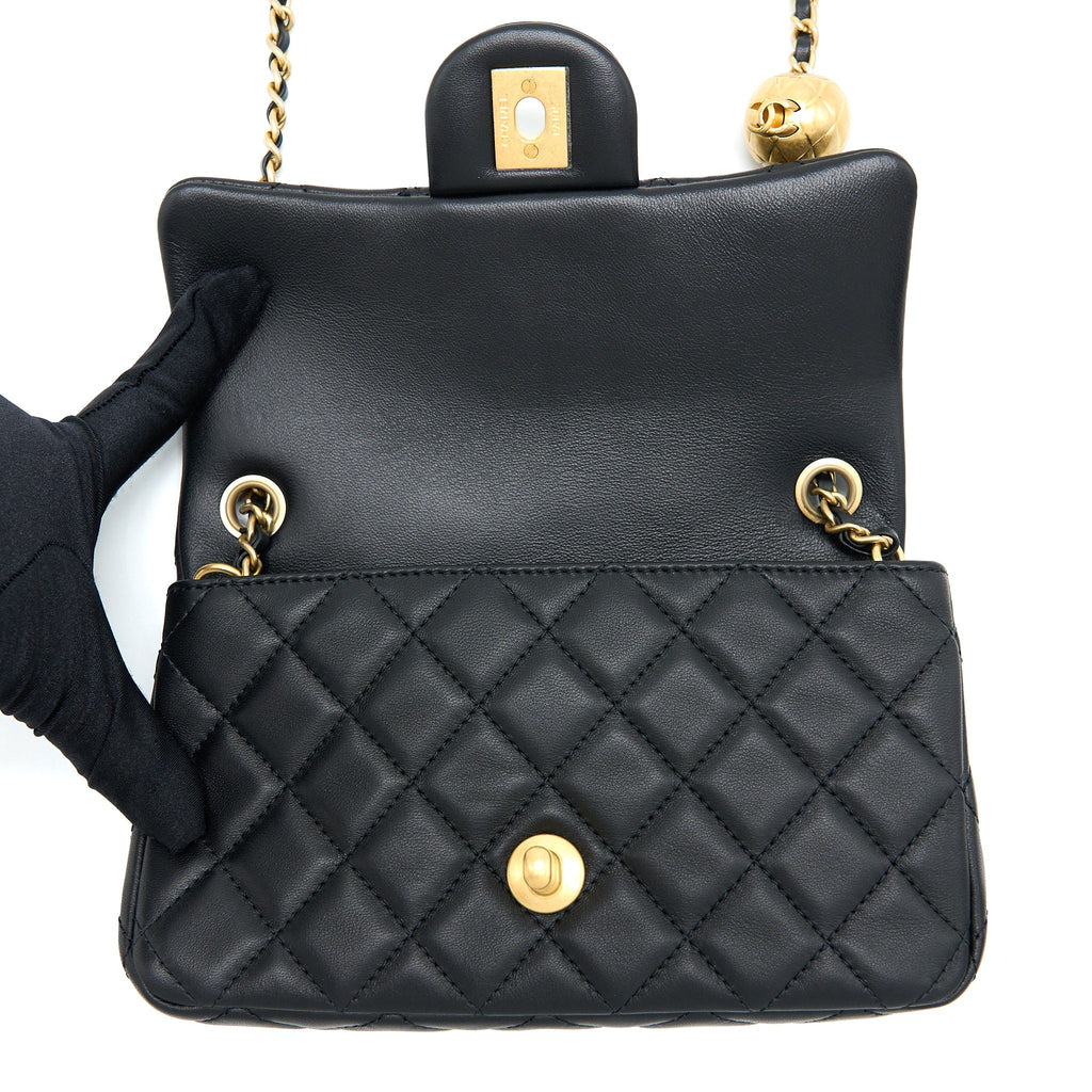 Chanel Pearl Crush Mini Rectangular Flap Bag Lambskin Black  (Microchip)