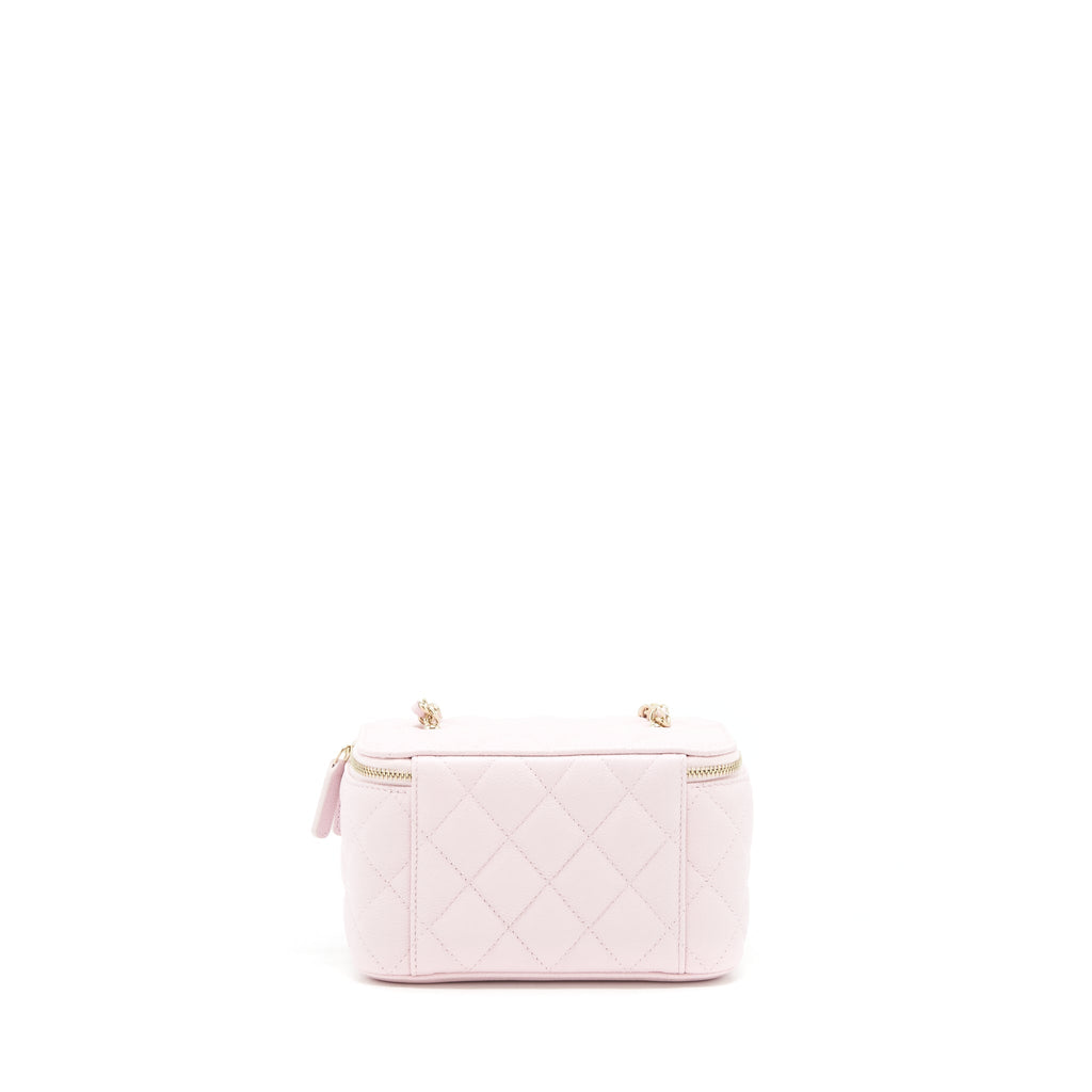 Chanel 22P Long Vanity Case With Logo Chain Caviar Light Pink L