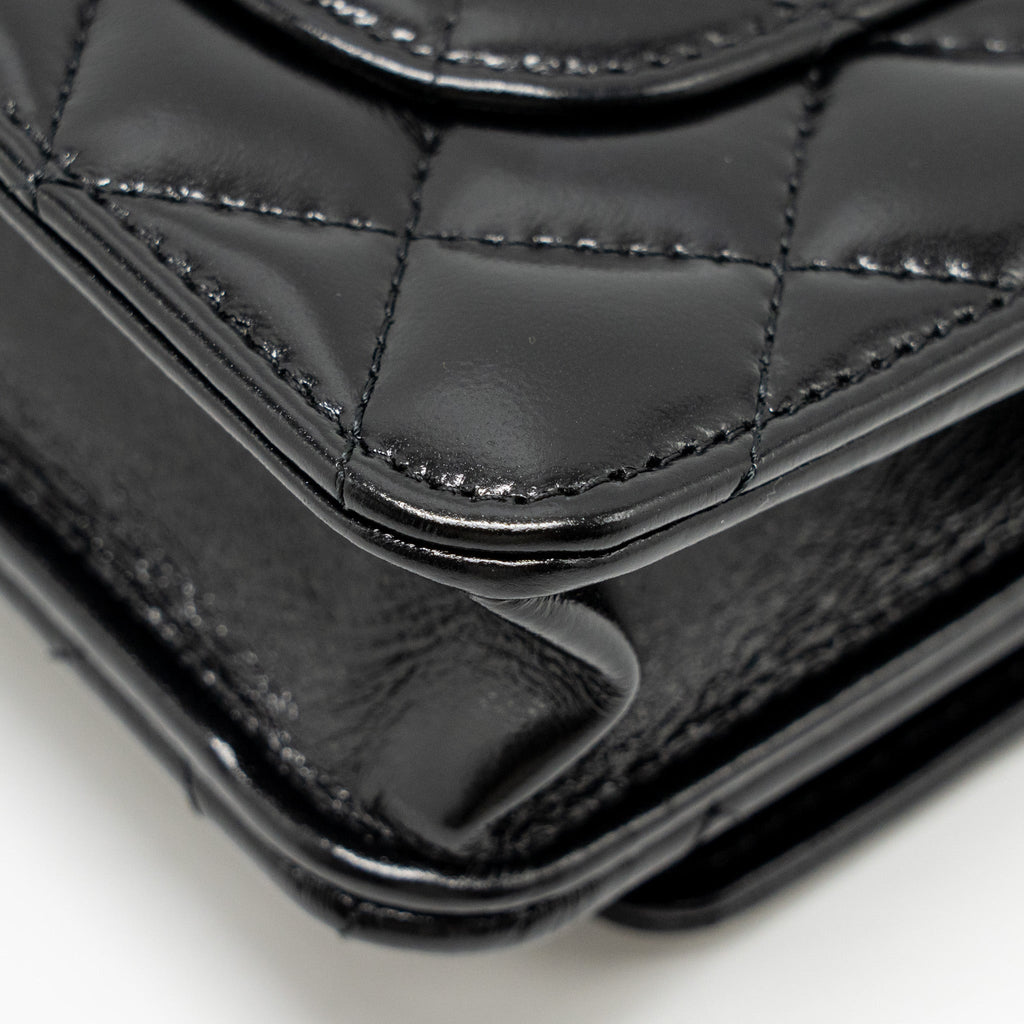 Chanel Wallet on CC Detailed Chain Shiny Lambskin Black  (Microchip)