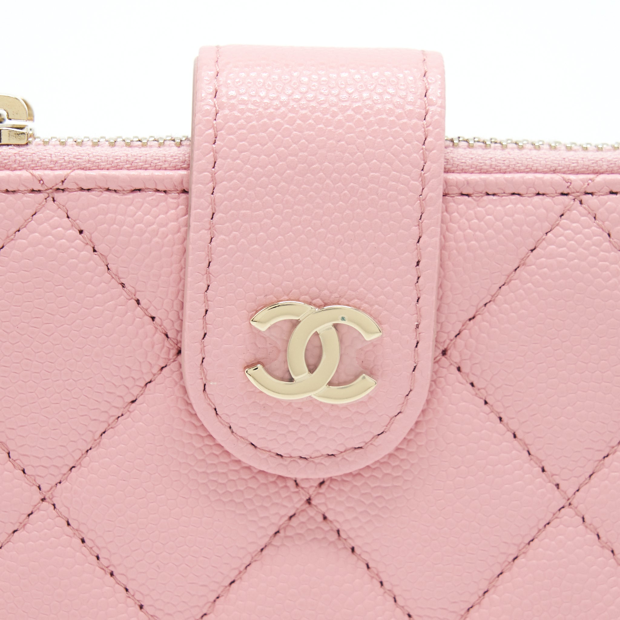 Chanel Double Zip Card Holder Caviar Pink L