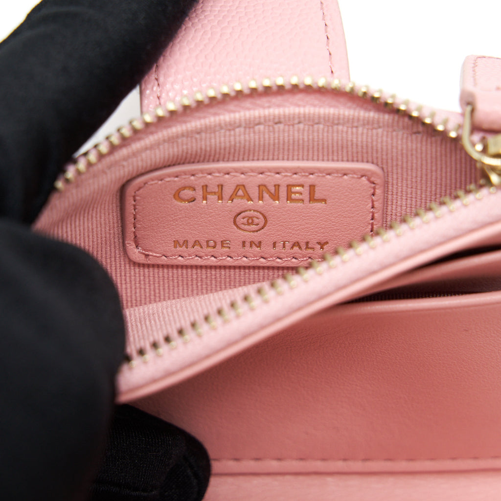 Chanel Double Zip Card Holder Caviar Pink L