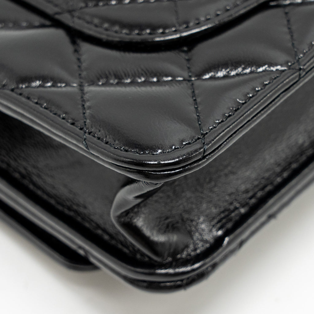 Chanel Wallet on CC Detailed Chain Shiny Lambskin Black  (Microchip)