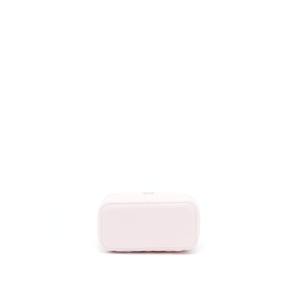 Chanel 22P Long Vanity Case With Logo Chain Caviar Light Pink L