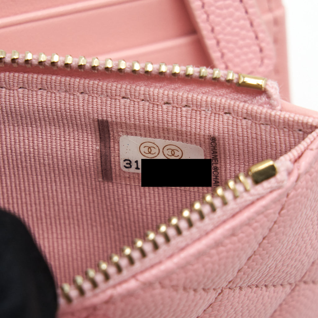 Chanel Double Zip Card Holder Caviar Pink L