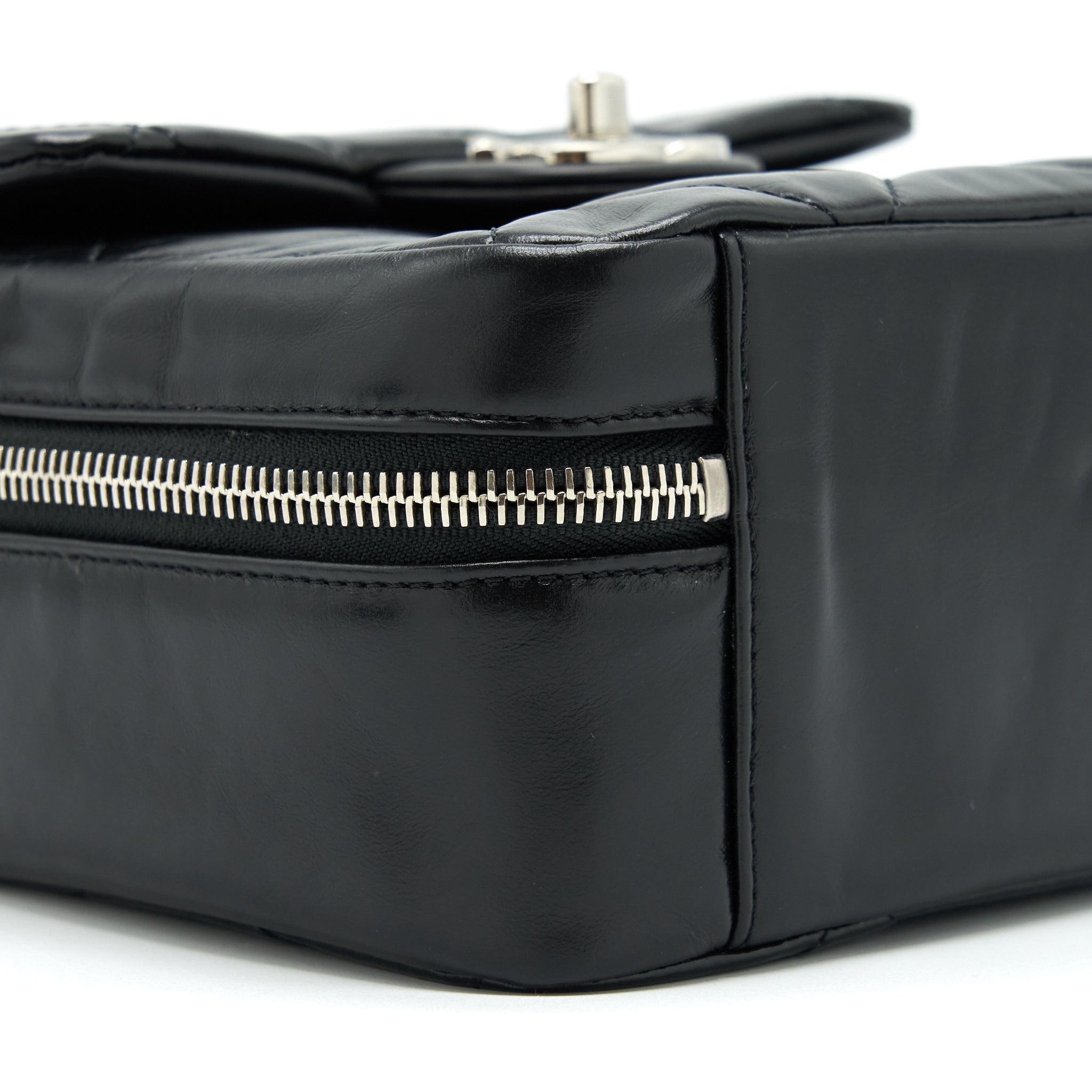 Chanel Quilted Vertical Top Handle Bag Calfskin Black
