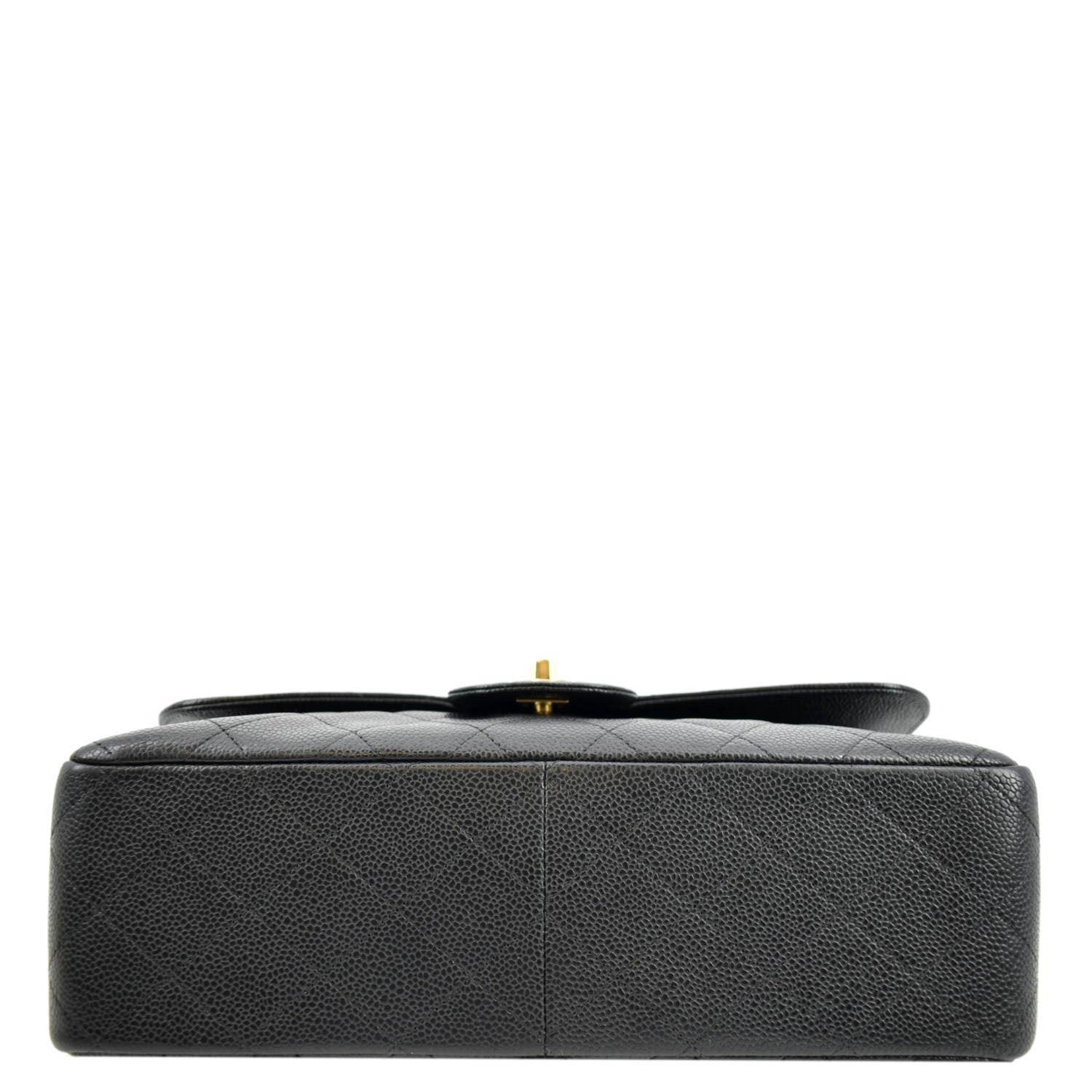 CHANEL Classic Jumbo Double Flap Quilted Caviar Leather Shoulder Bag Black