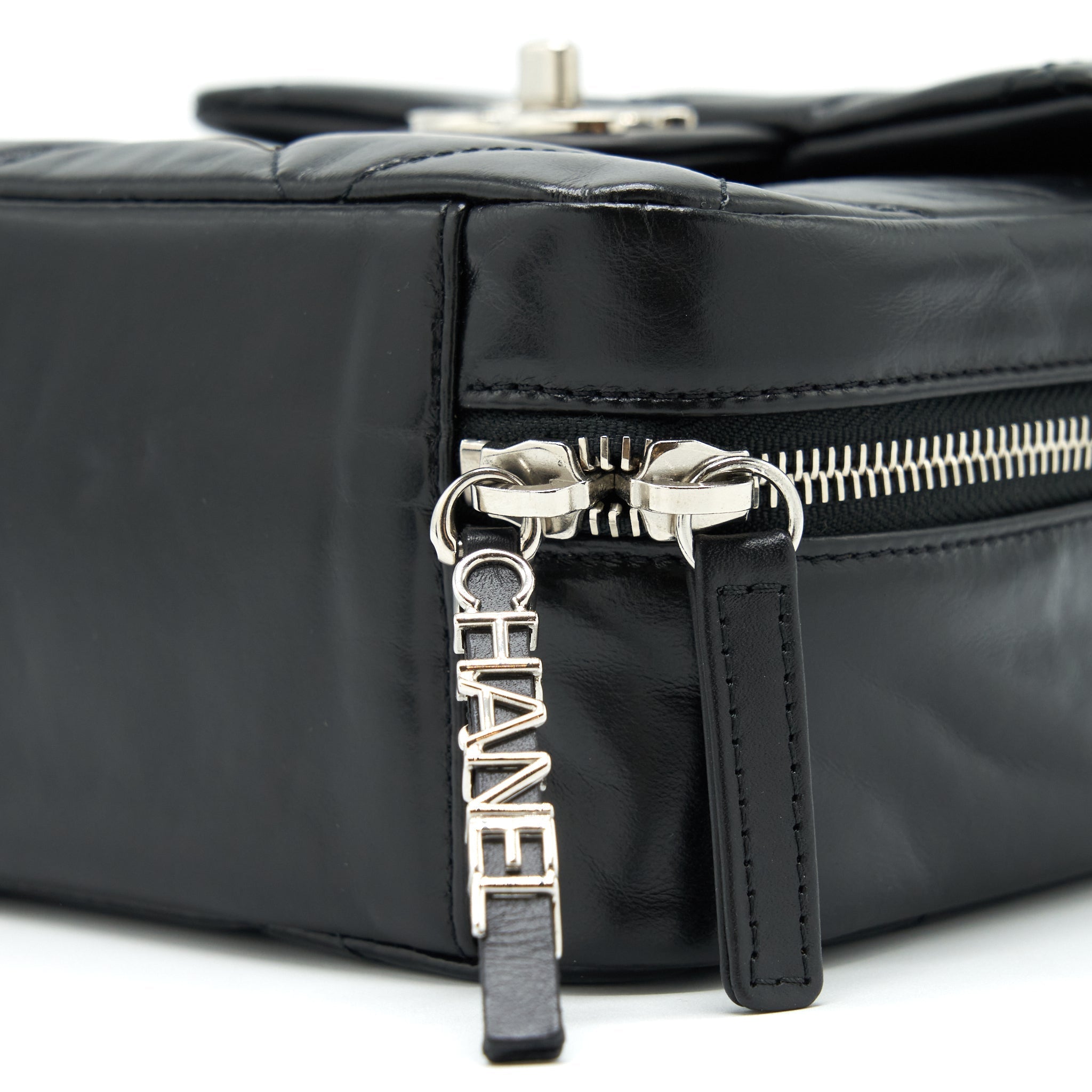 Chanel Quilted Vertical Top Handle Bag Calfskin Black