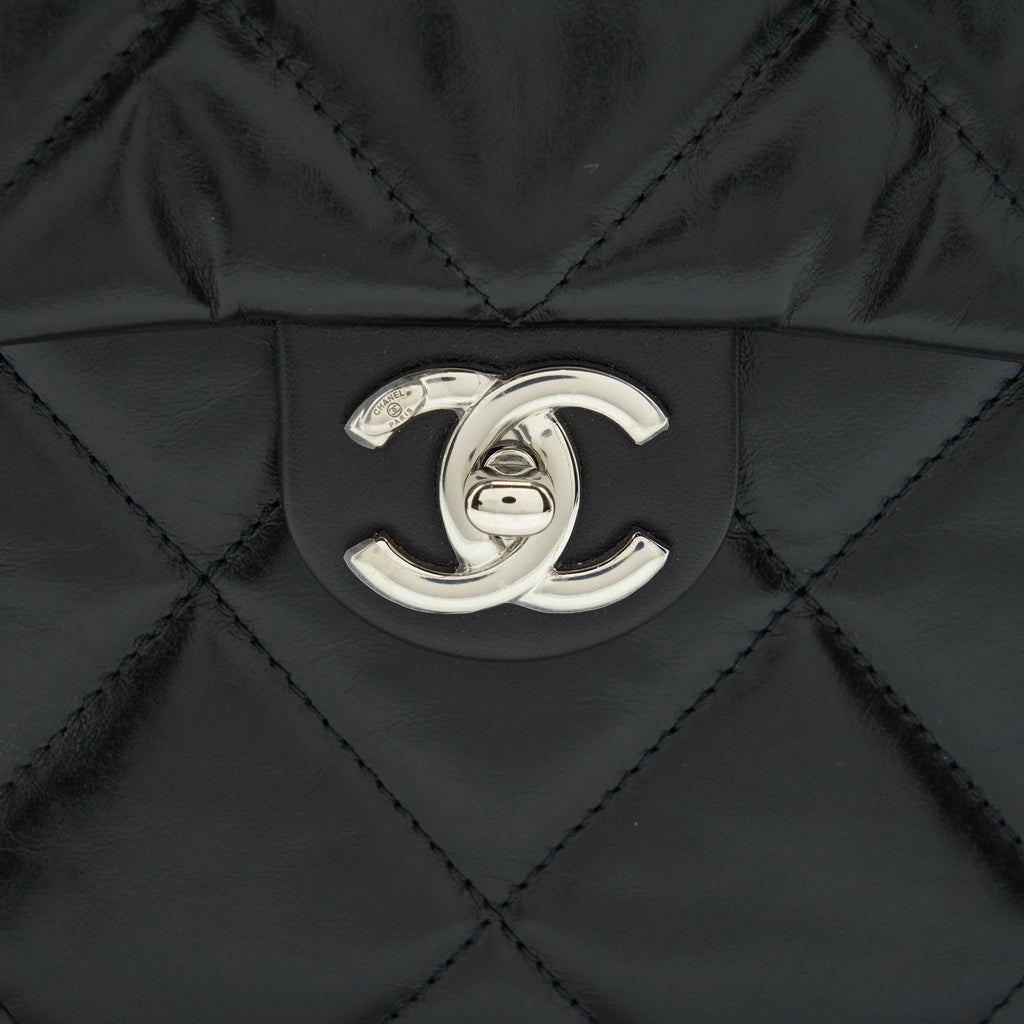 Chanel Quilted Vertical Top Handle Bag Calfskin Black