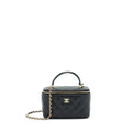 Chanel Top Handle Long Vanity With Chain Lambskin Black L