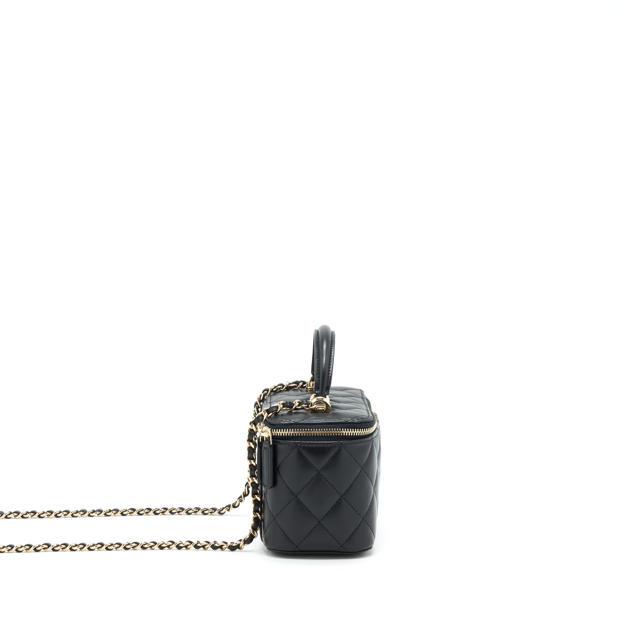 Chanel Top Handle Long Vanity With Chain Lambskin Black L