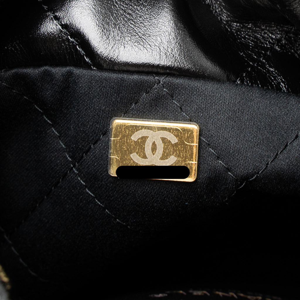 Chanel 23s Mini 22 Bag Shiny Calfskin Black Brushed  (Microchip)