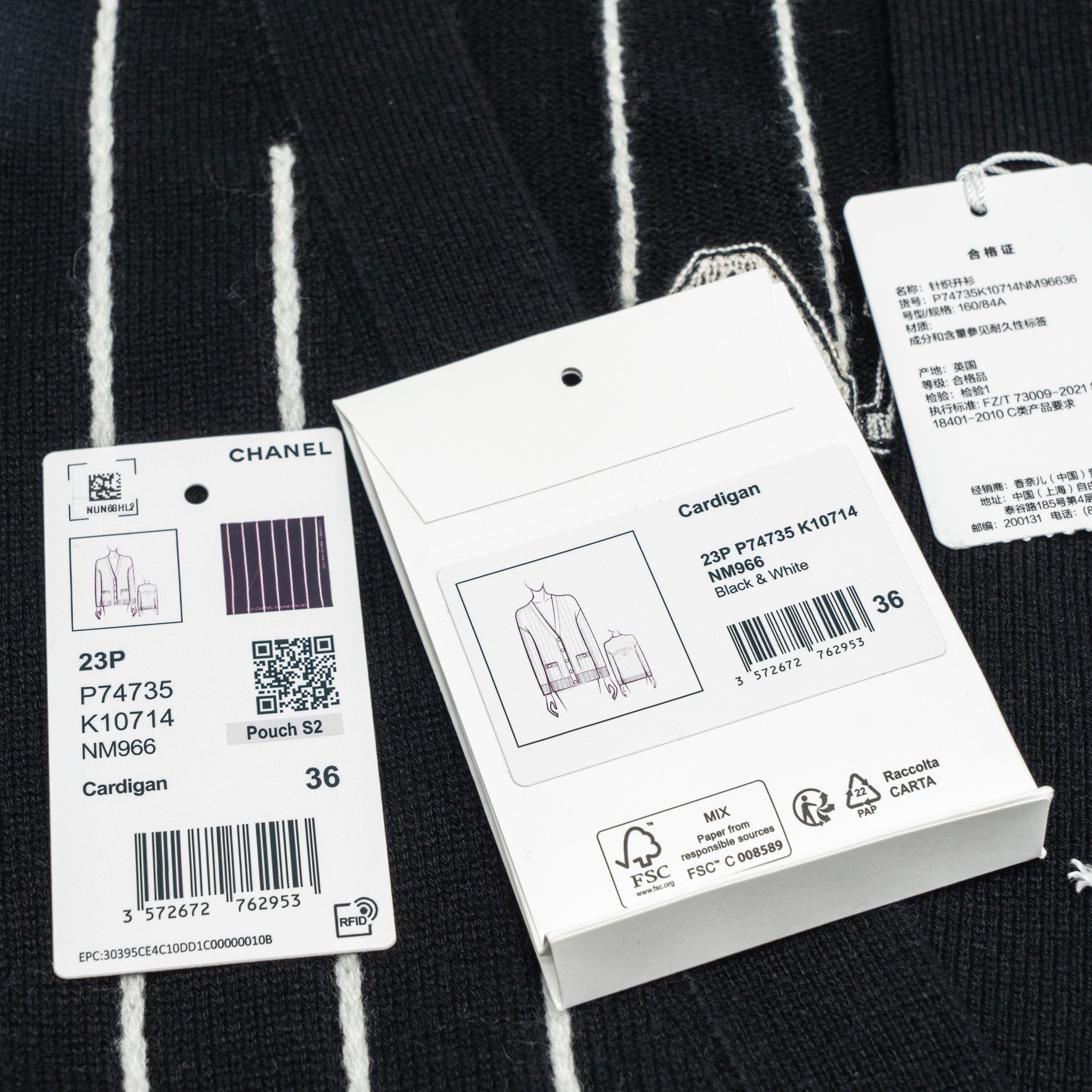 Chanel size 36 23p cardigan cashmere black/white