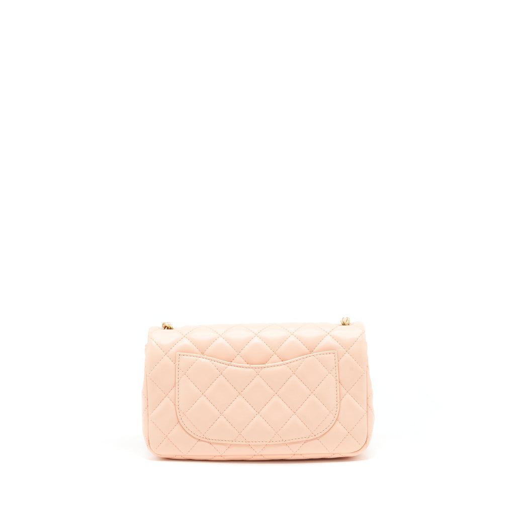 Chanel 22C Pearl Crush Mini Rectangular Flap Bag Lambskin Light Orange / Peach