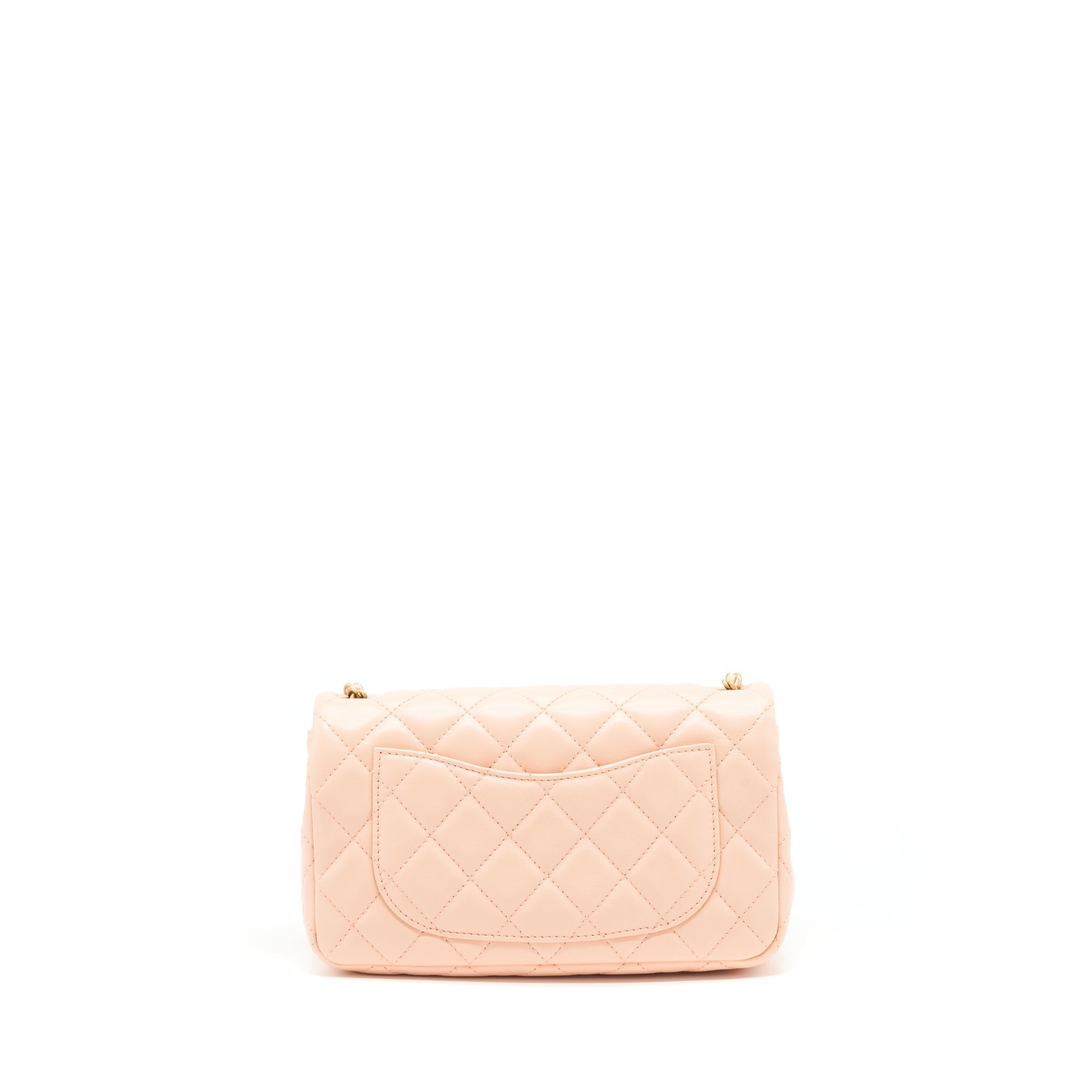 Chanel 22C Pearl Crush Mini Rectangular Flap Bag Lambskin Light Orange / Peach