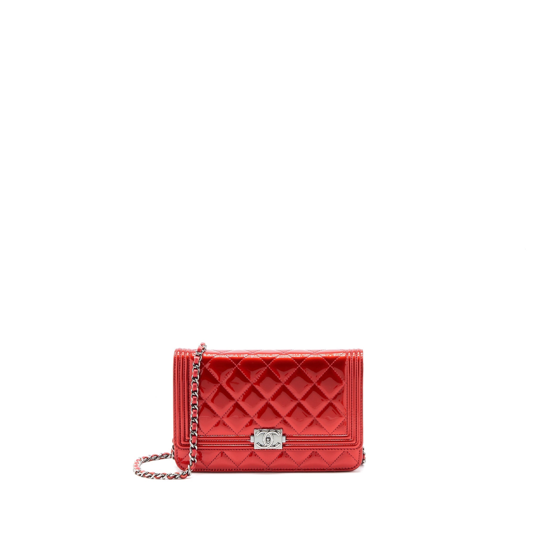 Chanel Boy Wallet On Chain Patent Metallic Red