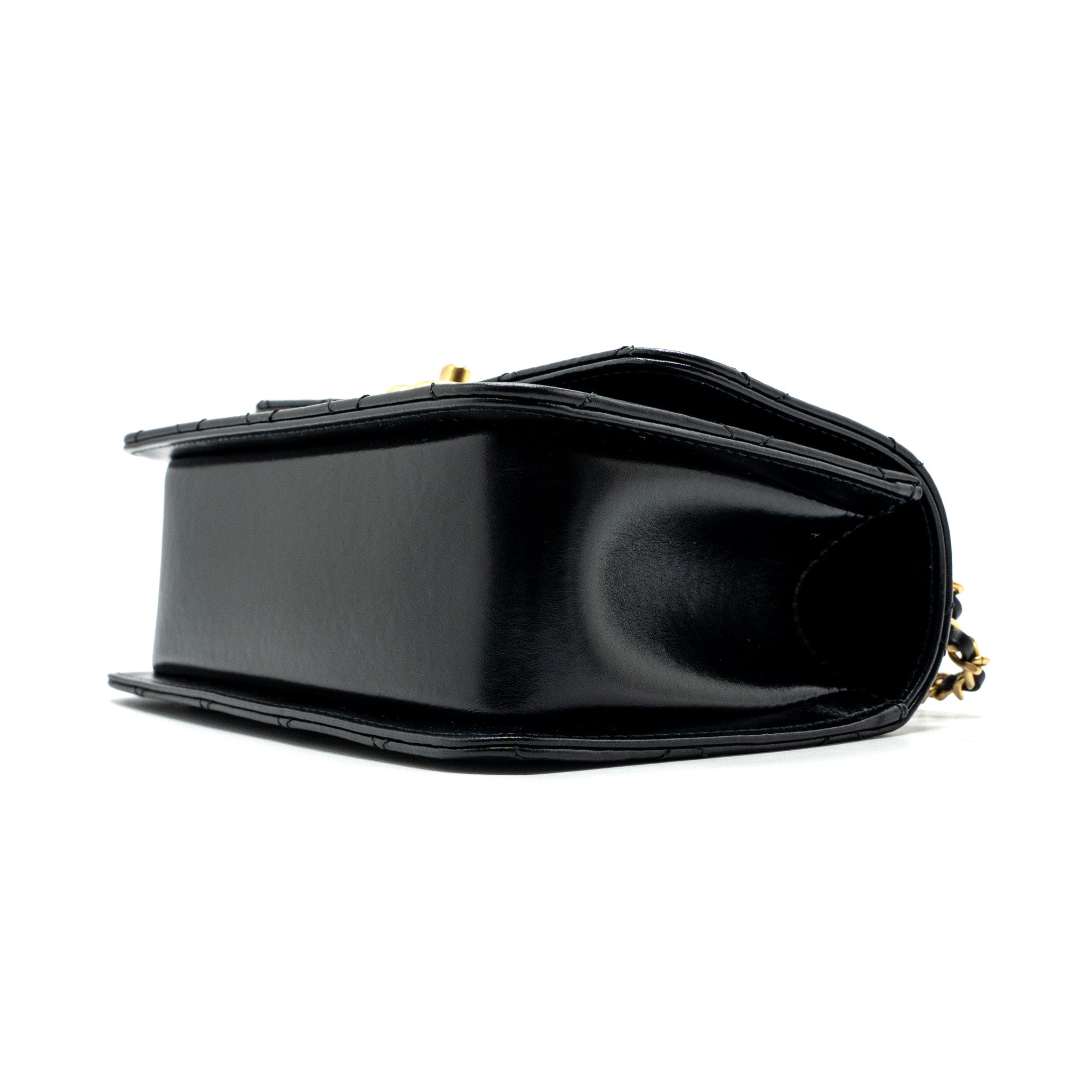 Chanel 24c Gold Crush Mini Flap Bag Calfskin Black  (Microchip)