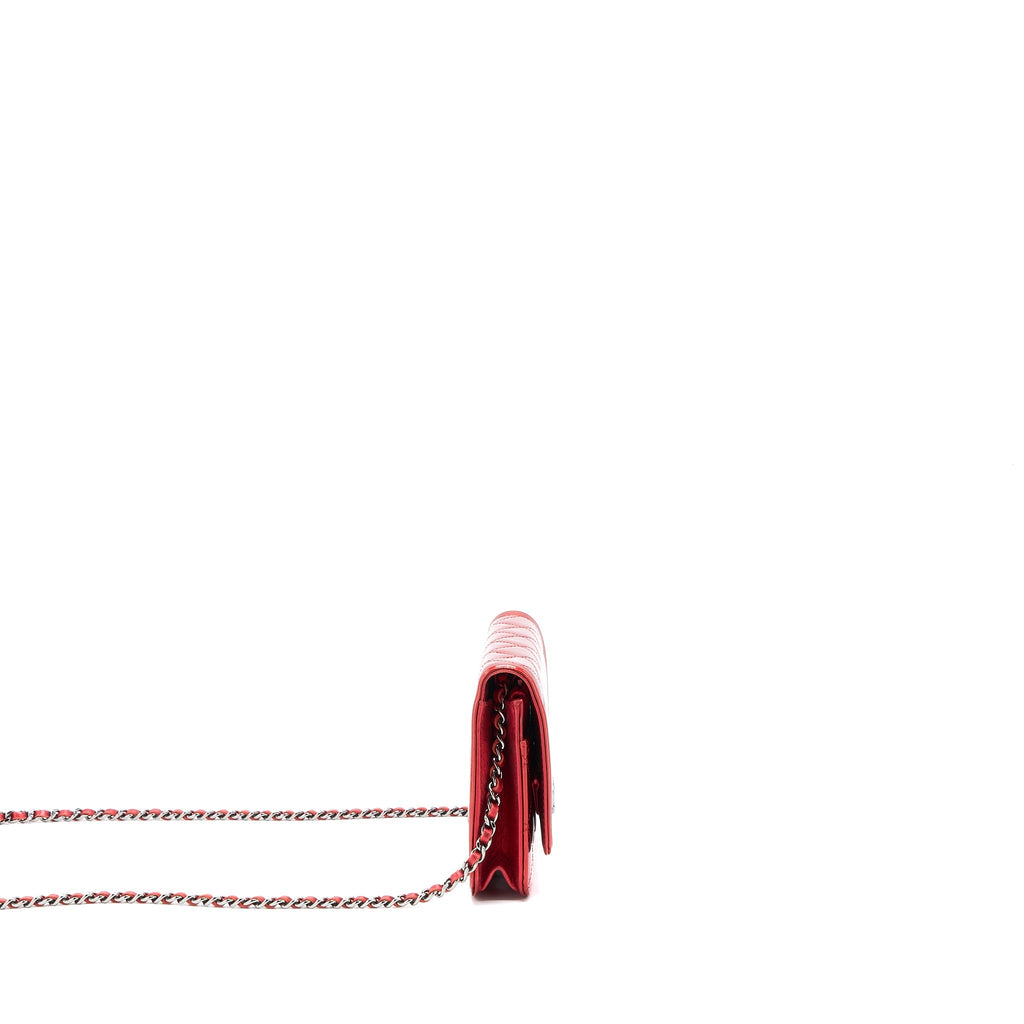 Chanel Boy Wallet On Chain Patent Metallic Red