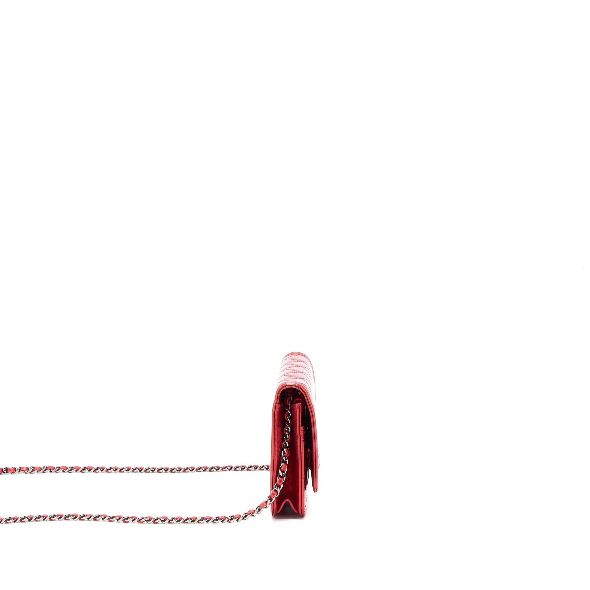 Chanel Boy Wallet On Chain Patent Metallic Red